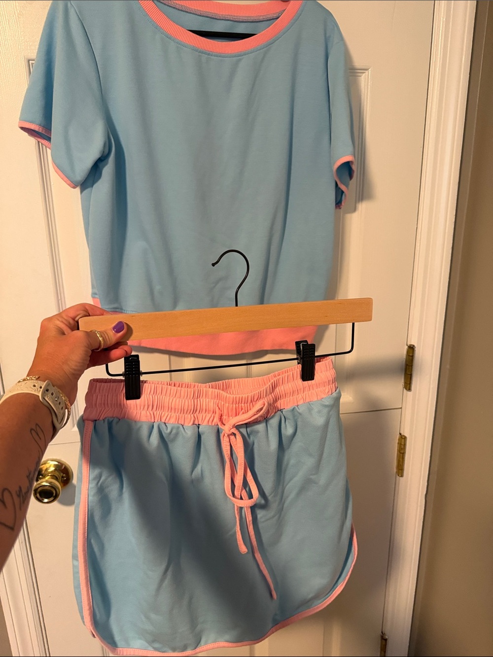 Casual Two-Tone Blue & Pink Women’s Skort set